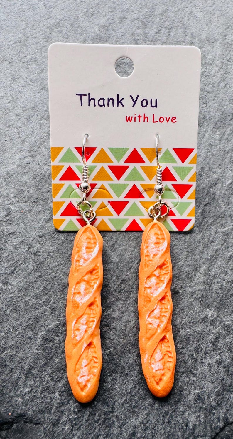 French Baguette Earrings / Baguette Jewellery / Silver Plated Earrings / Imitation Food Earrings image 2