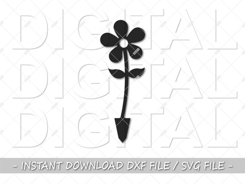 Flower DXF File CNC Plasma Laser Waterjet Garden Stake Cuttable SVG File Cut Ready Vector Clip Art Yard Decoration Metal Art Home Decor