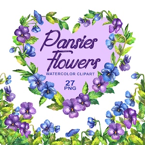 Watercolor pansy flower, Watercolor painting, Watercolor flowers, flower prints, Pansies illustrations, Watercolor clipart, Wedding flowers