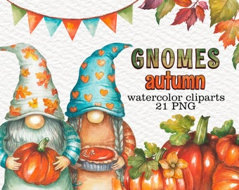 Watercolor Gnomes Autumn, Fall Gnomes, Pumpkin gnome png, Leaves Png Gnome female Wheelbarrow pumpkins Pumpkin pie Farm Sublimation Stickers
