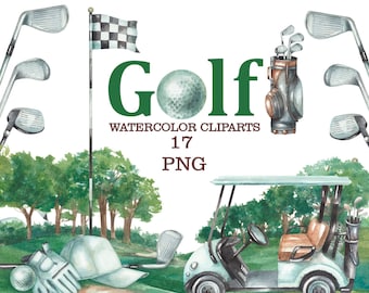 Golf Aquarell Clipart Set: Sport PNG Grafiken (Digitaler Download)