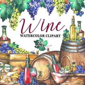 Clipart del vino dell'acquerello; Vino png; clipart matrimonio; Uva; Bicchieri di vino; Bottiglia; Picnic clipart; cesto di vino; Sublimazione del formaggio in botte png