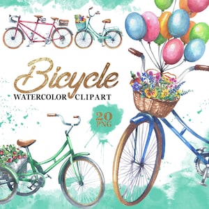 Fahrrad Aquarell Clipart, Fahrrad png, handgemaltes Fahrrad, Blumen Aquarell, Retro Fahrrad, Vintage Fahrrad Aquarell Frühling Fahrräder Set