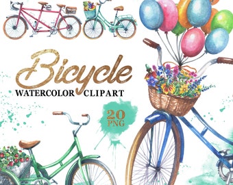 Watercolor Bicycle Clipart: Retro Bike PNG Set (Digital Download)