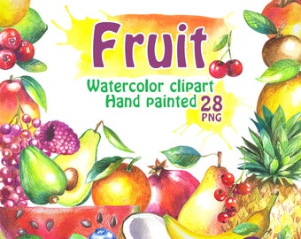 Watercolor Fruits Clipart: Fresh Fruit Illustrations (PNG Digital Download)