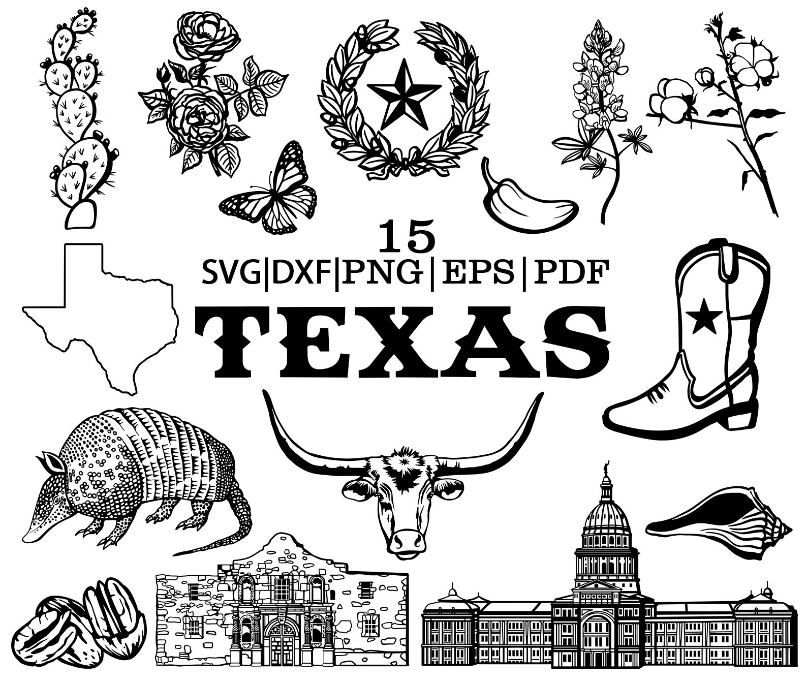 Texas vector clipart, Hand Drawn Vector Silhouette, Texas Outline SVG, Texas Home SVG, Texas State, Png, Eps, Pdf, Dxf, Cricut, Austin texas