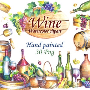 Wine Watercolor Clipart: Handpainted Autumn Grapes (PNG Digital Download)