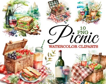 Watercolor Picnic Clipart: Rustic Food & Basket PNG (Digital Download)