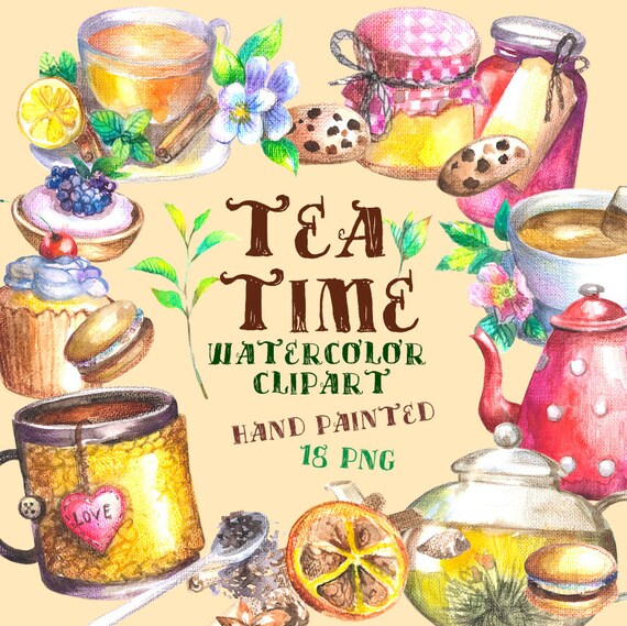 Tea Time Clipart Teapot Tea Party Clipart Tea Cup Etsy