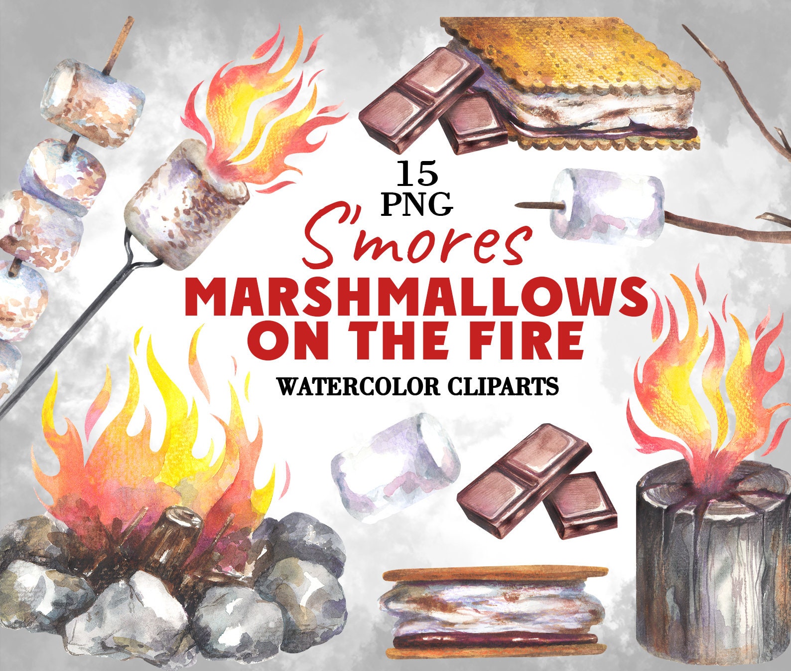 Hero Arts Clear Stempel Set „S'mores Bonfire“ – 19 Transparente Stempel, Photopolymer, Latexfrei, 10,2x15,2 Cm