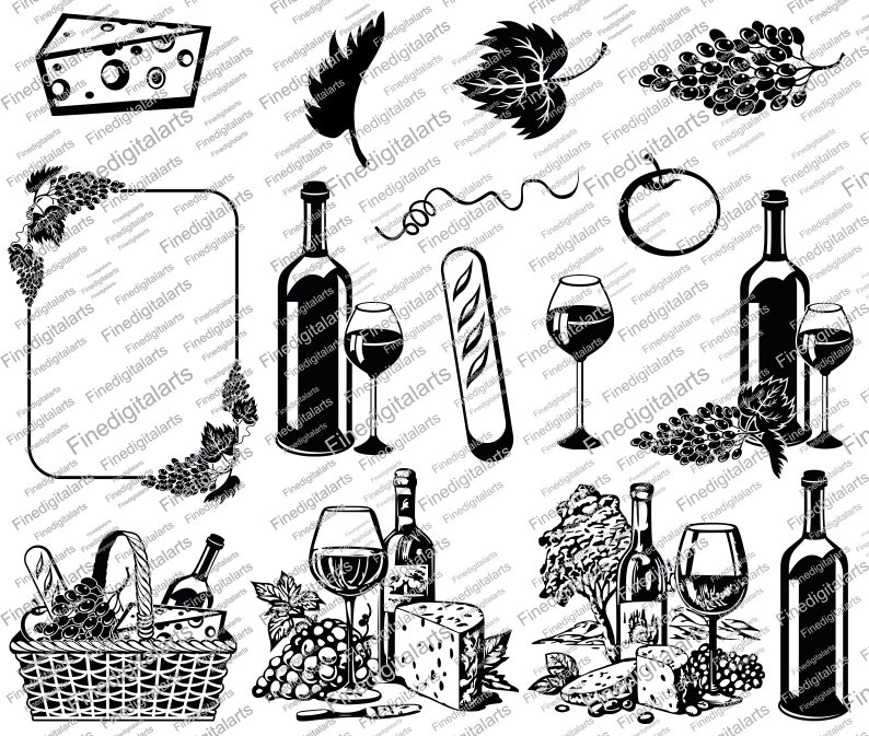 Wine Vector Clipart, Wine Glass Svg, Wine Bottle, Wine Silhouette ...
