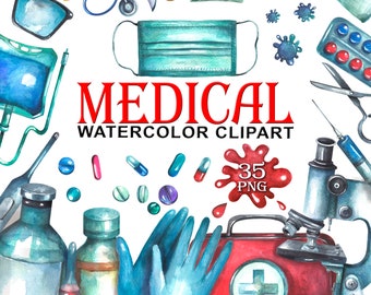Watercolor Medical Clipart: Doctor, Nurse, Hospital (35 PNG) (Digital Download)
