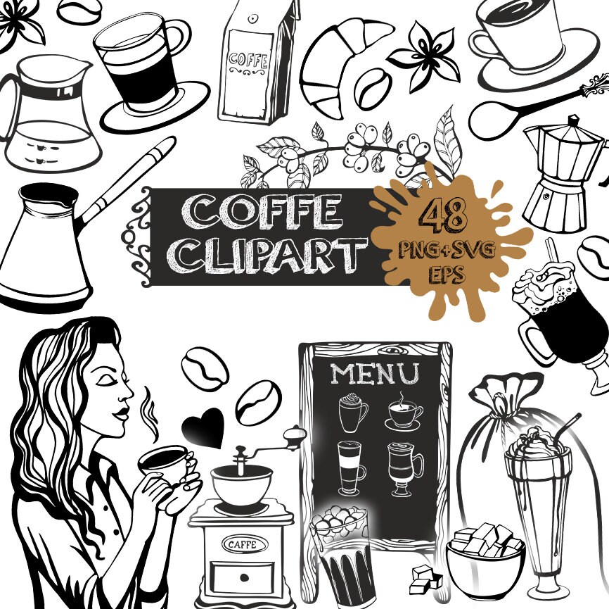 Download Coffee Clipart Black And White Coffee Svg Coffee Clipart Etsy