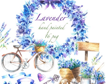 Watercolor Lavender Clipart: Bicycle & Floral PNG (Digital Download)