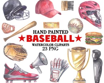 Watercolor Baseball Clipart: Hand-Painted Sports Graphics (PNG, Digital Download)