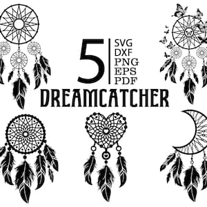 Traumfänger svg, Federn svg, Boho, Mond Traumfänger, Schmetterling Traumfänger, Herz Traumfänger, svg, Png Eps Pdf Dxf Cricut Silhouette