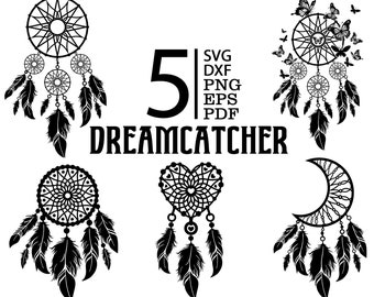 Dreamcatcher svg, Feathers Svg, Boho, Moon Dreamcatcher, Butterfly Dreamcatcher, Heart Dreamcatcher, Svg, Png Eps Pdf Dxf  Cricut Silhouette