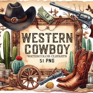 Clipart ocidental em aquarela png, clipart de cowboy, clipart de oeste selvagem, clipart country, casa ocidental, carroça coberta de cavalos, Canyon Cowboy