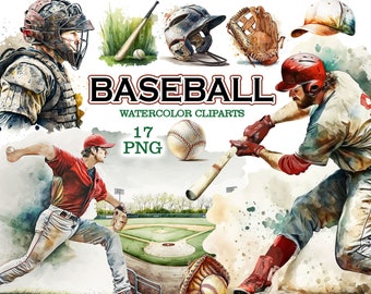 Watercolor Baseball Clipart: Sports PNG Bundle (Digital Download)