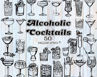 Alcoholic cocktails svg, Alcohol svg, Drinking svg, Summer cocktail png, Svg files for cricut, Cocktail print, Cocktail Party SVG dxf vector