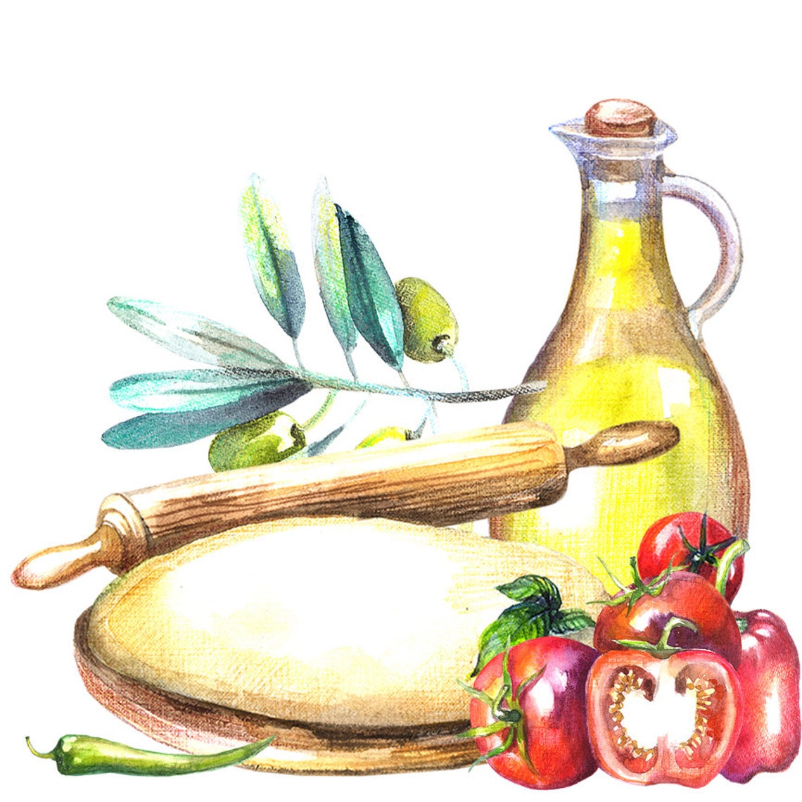 Essen Aquarell Clipart Essen Illustration Essen Malerei Pizza - Etsy.de