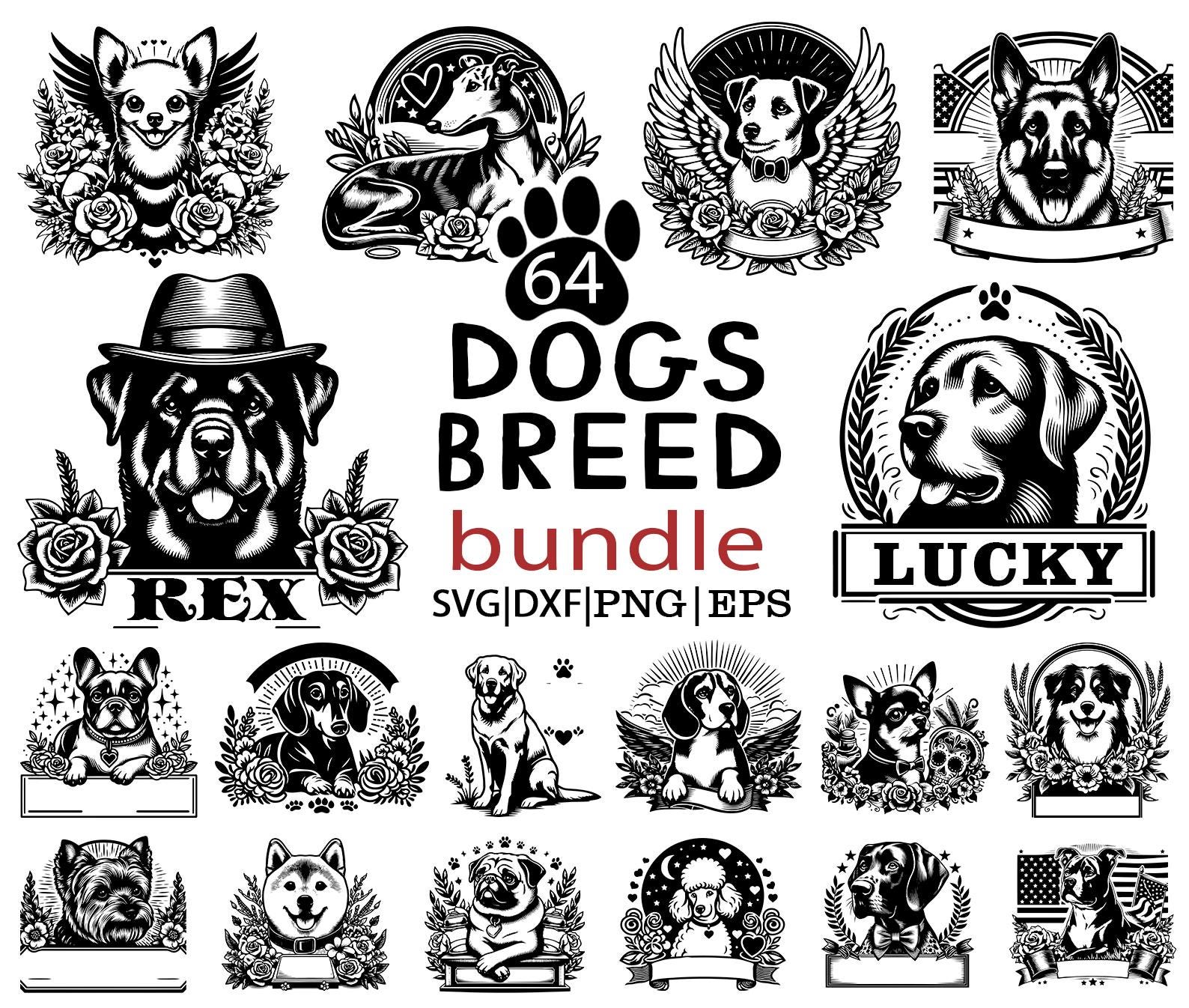 Dog Breeds SVG Bundle: Silhouette Vector Graphics (commercial Use) - Etsy
