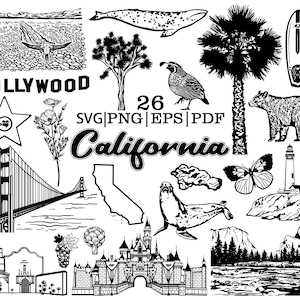Kalifornien-Vektor-Clipart, handgezeichnete Vektor-Silhouette, Kalifornien-Umriss SVG, Kalifornien-Haus SVG, Kalifornien-Staat, Png, Eps, PDF Cricut