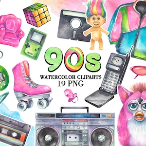 Aquarelle png des années 90, fête des années 90, invitation des années 90, nostalgie des années 90, autocollants des années 90, retour aux années 90, décoration de fête des années 90 Boombox Cell Phone png thumbnail