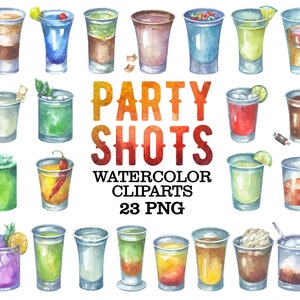 Party Shots Acquerello Clipart, Acquerello bevande clipart, Shots clipart png, Clipart alcolici, Clipart cocktail, Clipart party, Cocktail art