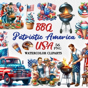 Barbecue patriotique Amérique Etats-Unis aquarelle Clipart png, barbecue, décor patriotique, clipart 4 juillet, drapeau américain, ramassage, jour de l'indépendance