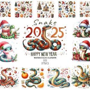 Cobra 2025 Clipart de aquarela PNG, cobras de ano novo, cobra fofa, cobras de natal, clipart chinês, imprimíveis de cobra, ano novo chinês