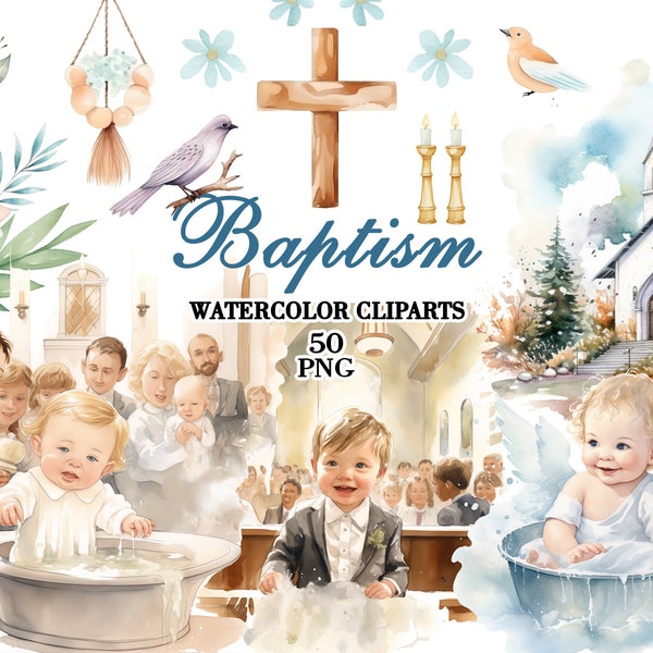 Baptême aquarelle clipart png, clipart Pâques, croix, chrétien, verdure, baptême garçon, fille, rustique, baptême nouveau-né catholique, église