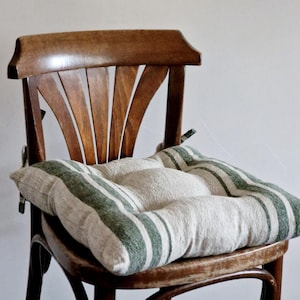 Striped Farmhouse Linen Chair Cushions with ties for Cozy Comfort