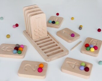 Montessori Counting Toy - Wooden Tracing Boards - Wooden Math Toy - Preschool Activity for Toddlers.