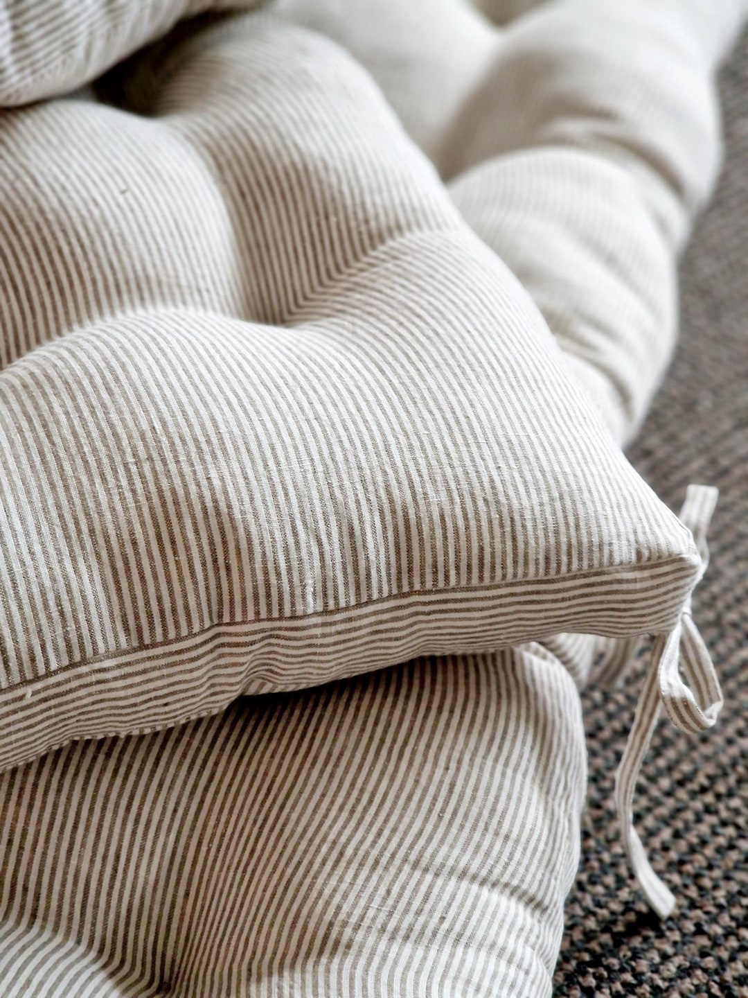 Striped Linen Bench Cushion with Ties...
