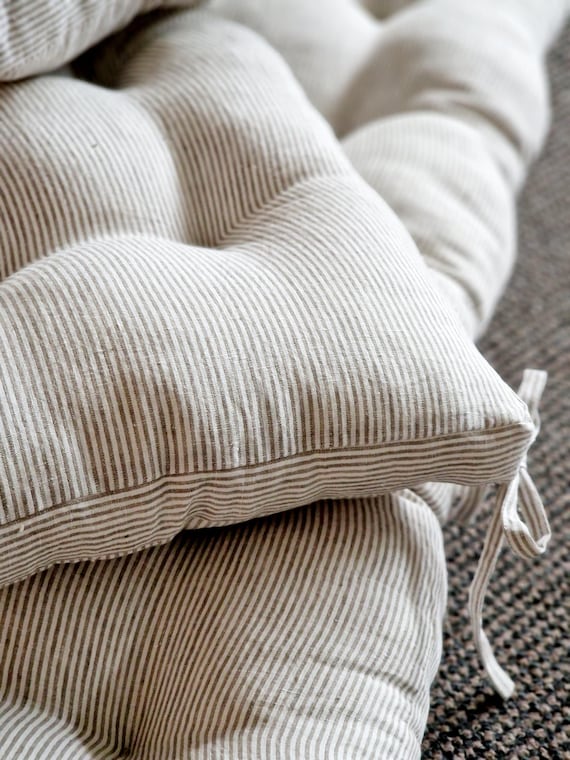 Striped Linen Bench Cushion with Ties - Stylish Comfort for Your Home