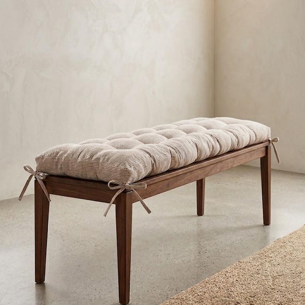 Striped Linen Bench Cushion with Ties - Stylish Comfort for Your Home