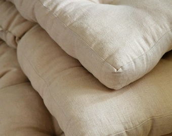 Striped Linen Bench Cushion – Window Seat Pillow with Ties