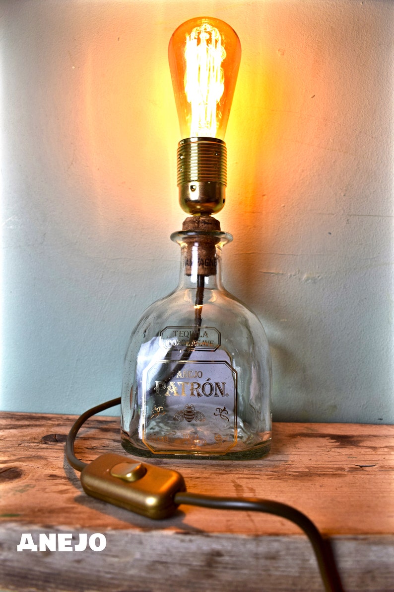 Gift UK RARE Upcycled Patron Tequila Bottle Table Lamp different options available