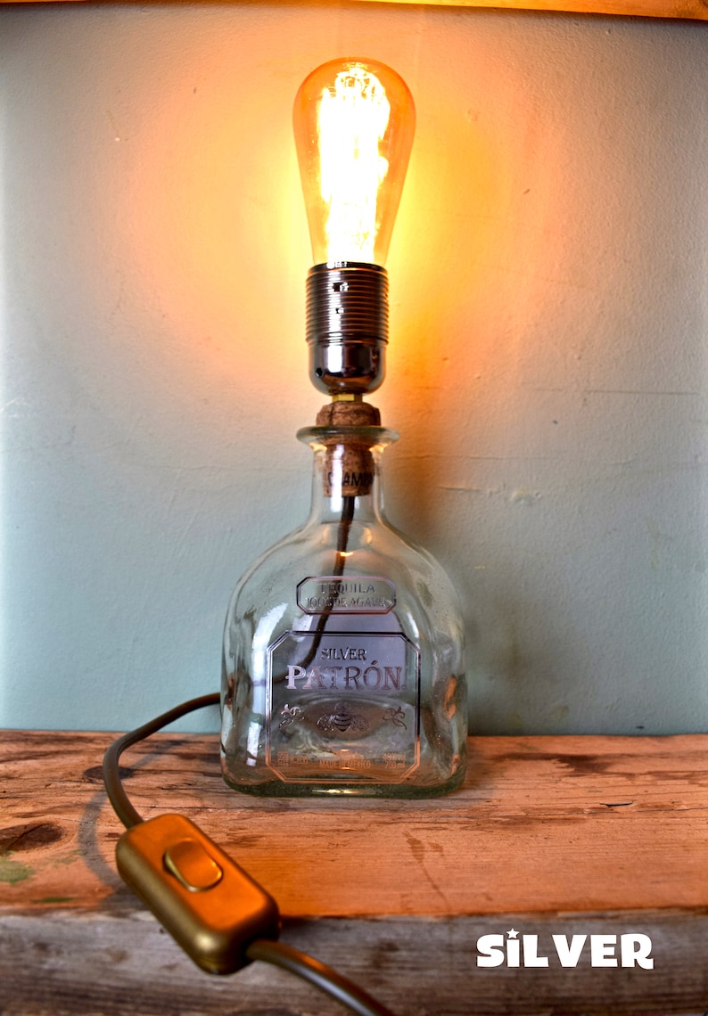 Gift UK RARE Upcycled Patron Tequila Bottle Table Lamp different options available