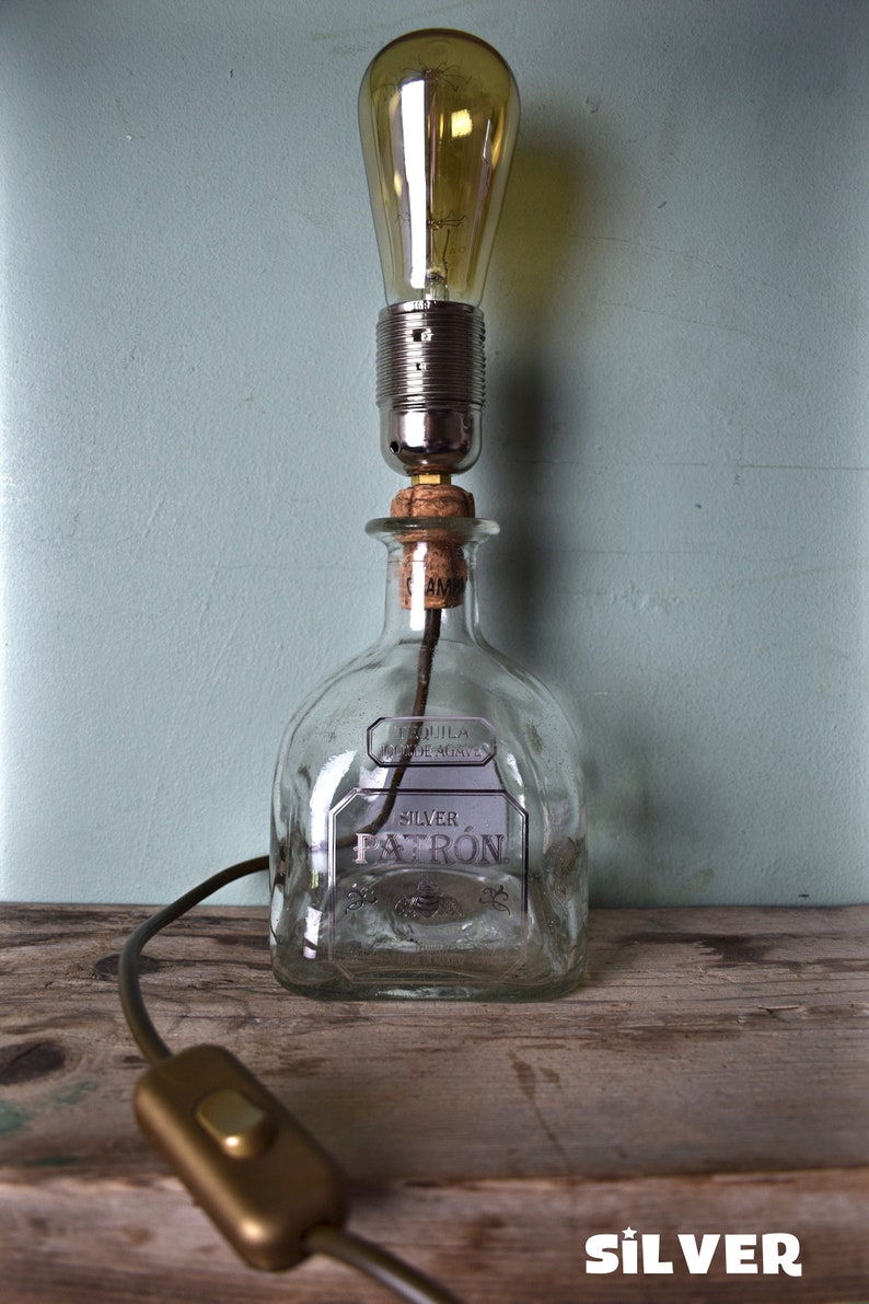 Gift UK RARE Upcycled Patron Tequila Bottle Table Lamp different options available