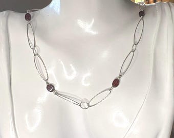 Garnet Sterling Silver Chain Necklace, Elegant Gemstone Choker