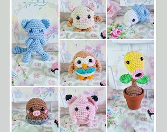 Poupée pokemon amigurumi au crochet Shiny Mew, Primeape, Snom, Diglet, Clefairy et Bellsprout au crochet sur commande