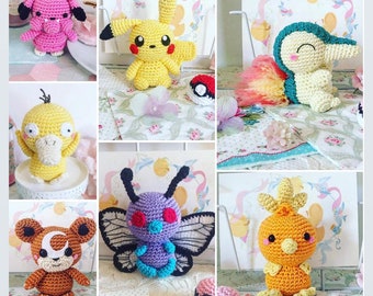 Torchic, Cyndaquil, Pikachu, Teddiursa, Snubbull, Psyduck, Amigurumi poupée pokemon au crochet sans beurre FABRIQUÉ SUR COMMANDE