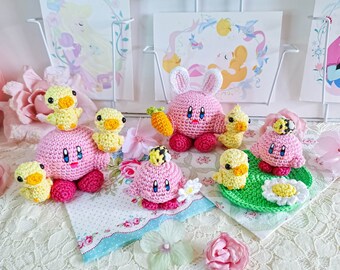 Spring kirby, rabbit, bee, daisy and duckies amigurumi crochet doll MADE TO ORDER