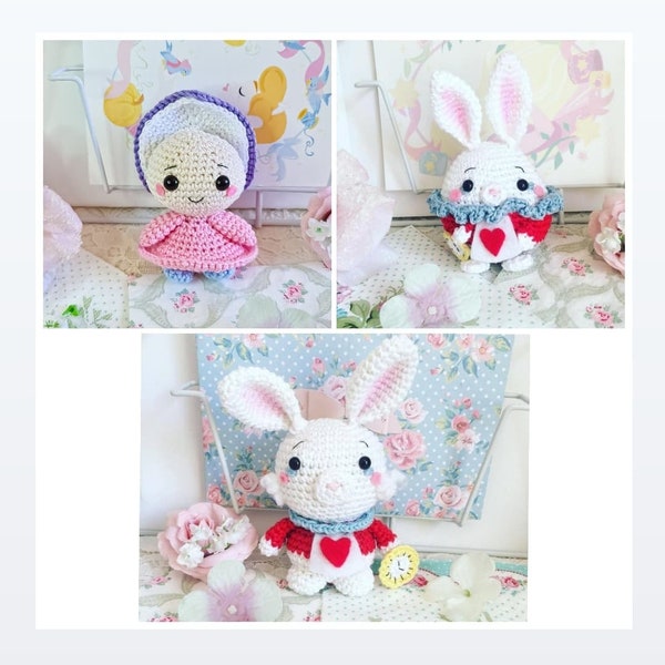 White rabbit and baby oyster from Alice in wonderland crochet disney amigurumi doll plush ufufy MADE TO ORDER