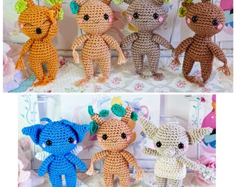 Mandragore et créatures magiques amigurumi poupée au crochet lutin de Cornouailles ou elfe de maison sur commande