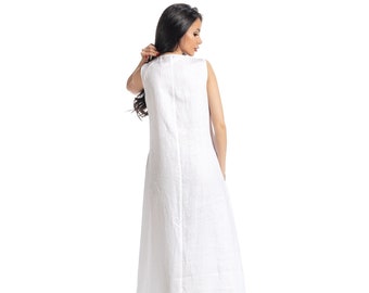 Maxi Linen Dress White • Sleeveless Linen Dress • Linen Beach Dress • Gift For Her • Plus Size Dress • Sustainable Linen Clothing