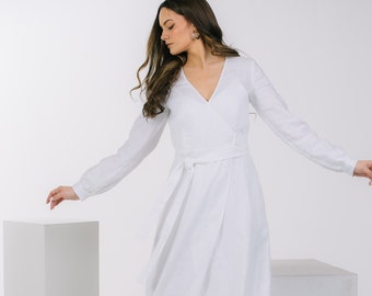 Wrap Linen Dress, Boho Style Wedding Dress, Summer Linen Dress, Linen Maxi Dress, Plus Size Dress, Romantic Linen Dress, White Linen Dress