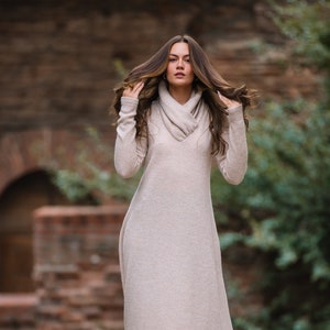 Beige Winter Knit Dress Turtleneck Sweater Dress Knit Sweater Dress for Women Winter Maxi Dress Warm Winter Dress plus Size Winter Dress Etsy UK